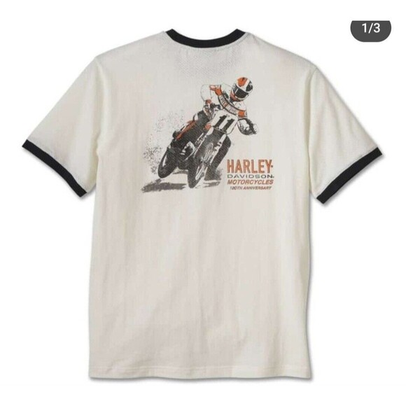 Harley-Davidson Men's 120th Anniversary White Ringer Short Sleeve Shirt Size XL - Picture 10 of 11